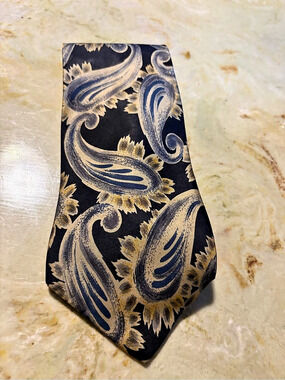 Lanvin Paisley Silk-Look Tie in Black & Blue Like New